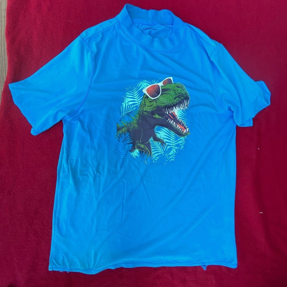 Boy's 18-20H Lands' End Rash Guard Swim Shirt Dinosaur‎ Graphic XL